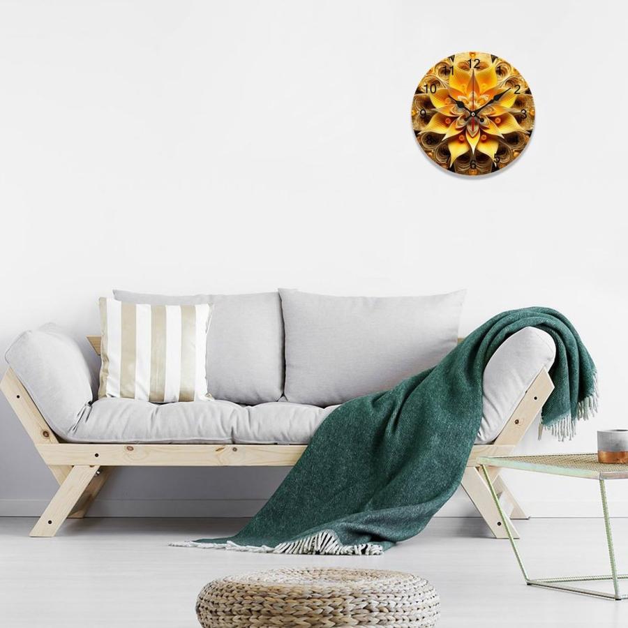 『コール Wood Wall Clocks Symmetrical Yellow Fractal Flower Simple Watches Time for Kitchen Office Living Bedroom Wood Round Wall Clock (12 Inch)