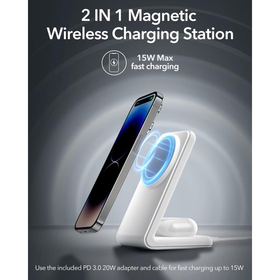 ビンテージ FACBINY 2-in-1 Magnetic Fast Wireless Charging Station for Multiple Devices Apple with 20W Adapter， Mag-Safe Charger Stand for iPhone 15/14/13/12/Pro/
