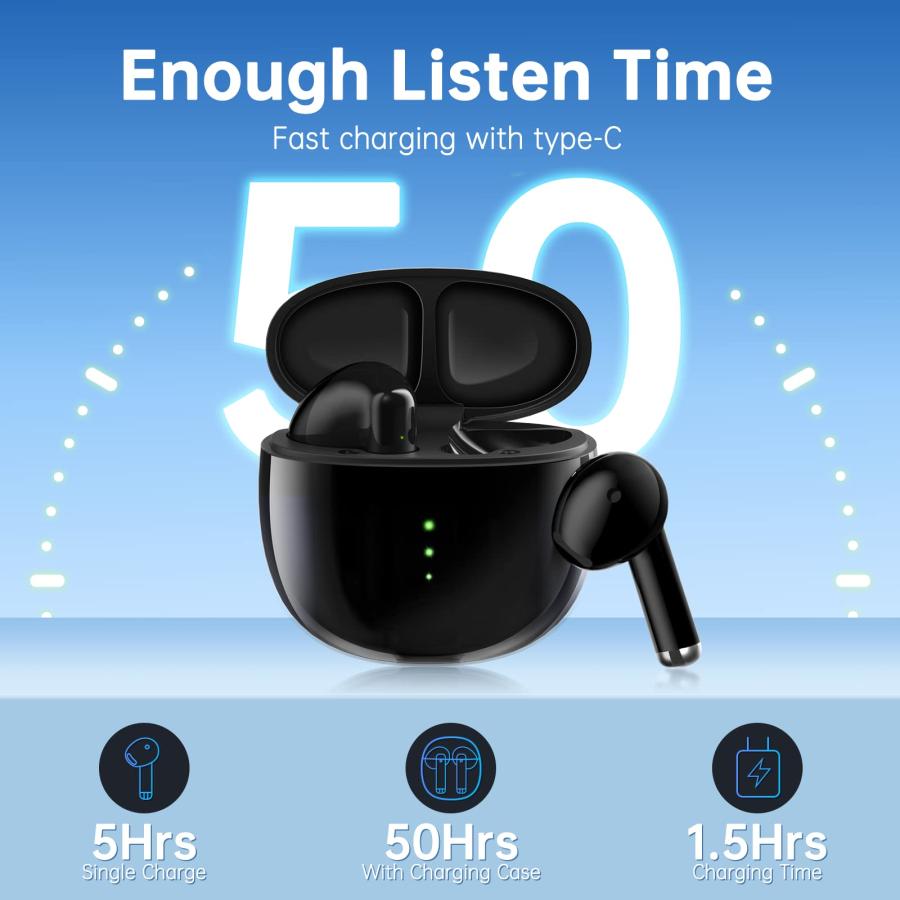超可爱の GIEC True Wireless Earbuds with 4 Mics for Clear Calls Noise Cancelling Bluetooth Headphones 50H Playback with Translucent Charging case IPX7 Waterpro