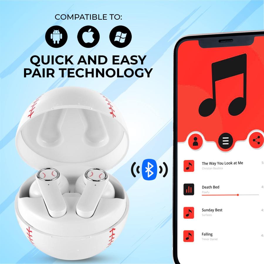 超特価美品 COOLBUDS Baseball Wireless Bluetooth Earbuds | Rechargeable Bluetooth Headphones w/Call Control ＆ Voice Assistant | True Wireless Earbuds， Noise Isol