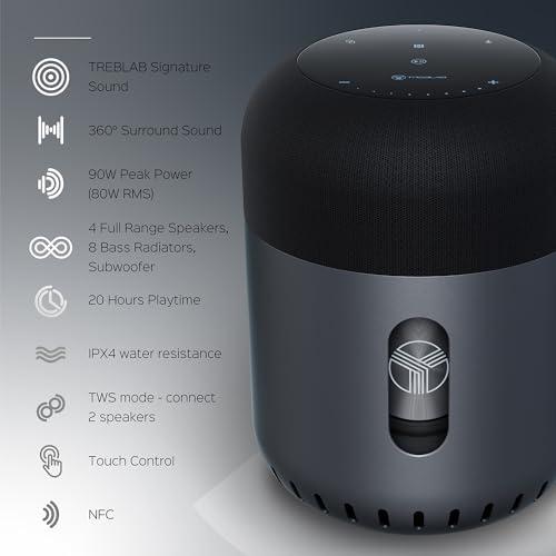 直営アウトレット TREBLAB HD-360 - Portable Bluetooth Speaker - Loud 360° Surround Sound， 90W Stereo， 19H Playtime， NFC， IPX4 Waterproof - Speakers Bluetooth Wireless