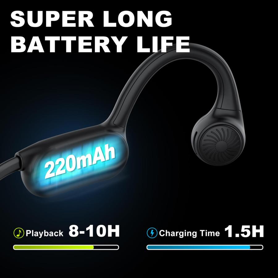 【国内発送】 Pinetree Upgraded Bone Conduction Headphones with Mic - Open Ear Headphones Wireless Bluetooth 5.2 Built-in 8G Memory MP3， IPX4 Sweatproof Sport Headp