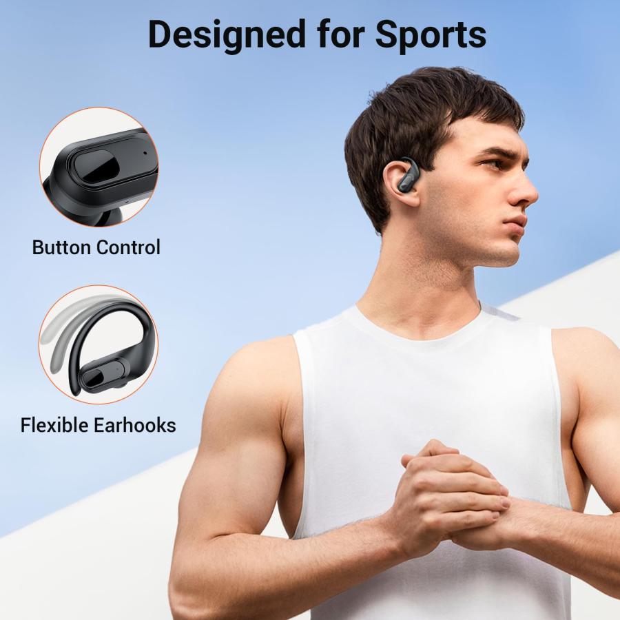 最短当日出荷 occiam Bluetooth 5.3 Headphones Wireless Earbuds 96Hrs Playback Sports Ear Buds with Microphone Earhook Waterproof In Ear Earphones LED Power Display