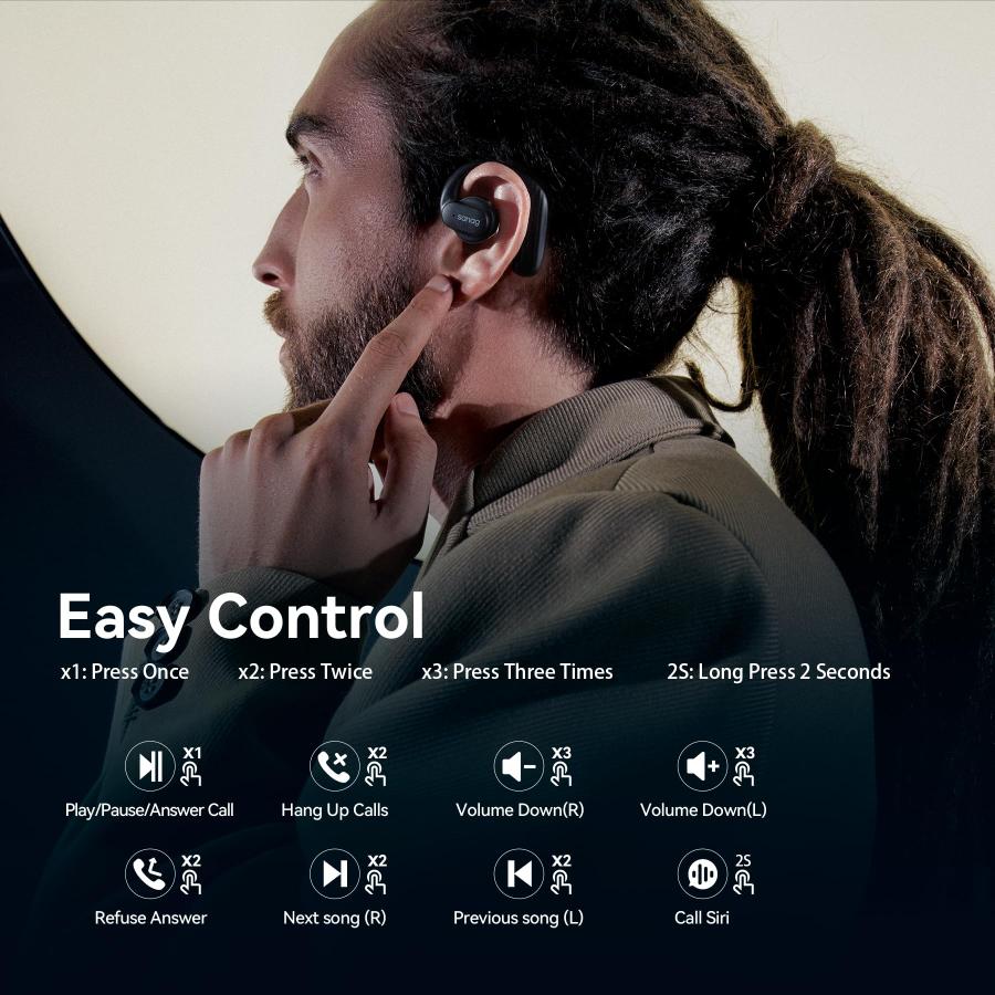 買い取り Sanag Open Ear Headphones Wireless Bluetooth 5.3 with Charging Case 56H Playtime，Touch Control Air Conduction Open Ear Earbuds with Earhooks Workout H