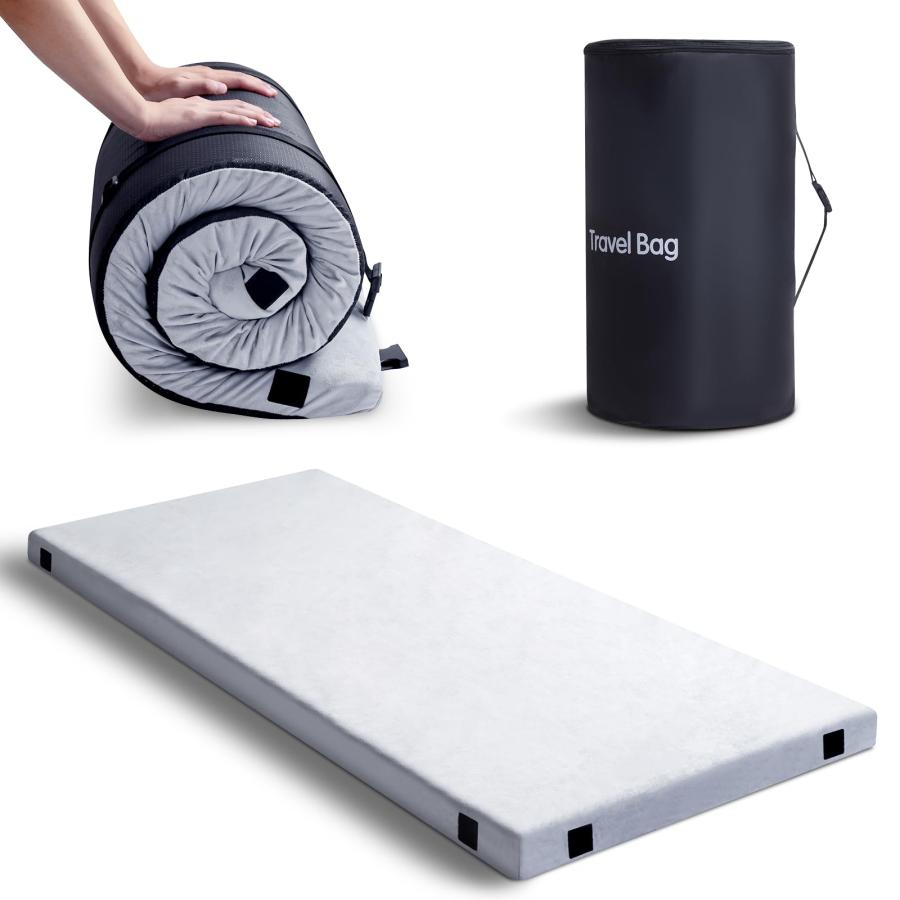 MUUEGM メモリーフォームキャンプマットレスパッド CertiPURUS スリーピングマット ポータブルロールアップマットレス 大人用