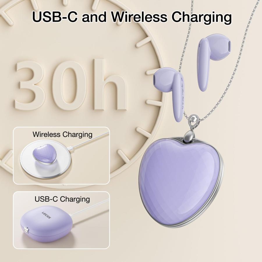 値下げする特売 LEICEX Wireless Earphones for Women，Bluetooth Headphones with Pendant Necklace Design， Noise Cancelling Calls， 30 Hours of TWS Playback， IPX5 Waterpro