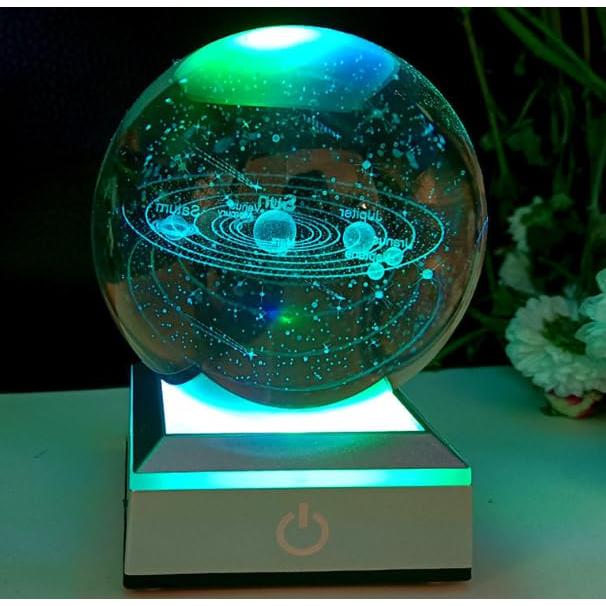 ●日本正規品● toyofmine 3D Solar System Model Crystal Ball 3.15 Laser Engraved Universe Planets Globe with Led Light Base Science Astronomy Gifts Educational Space