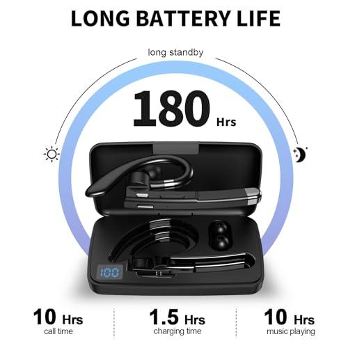 当店おすすめ品 Bluetooth Headset，Wireless Bluetooth Earpiece with 500mAh Charging Case 80 Hours Talking Time，V5.1 Hands-Free Earphones with Built-in Mic for Driving