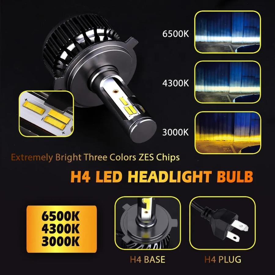 売れ筋直営店 JZ H4/9003/HB2 LED Dual Color Temperature Lamp Automotive Headlight Bulbs 6500K White ＆ 3000K Yellow 16000LM Plug n Play 360° Rotatable Socket