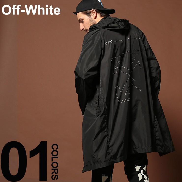 オフホワイト OFF-WHITE ナイロンコート バックプリント ロゴ レインコート UNFINISHED ブランド メンズ アウター