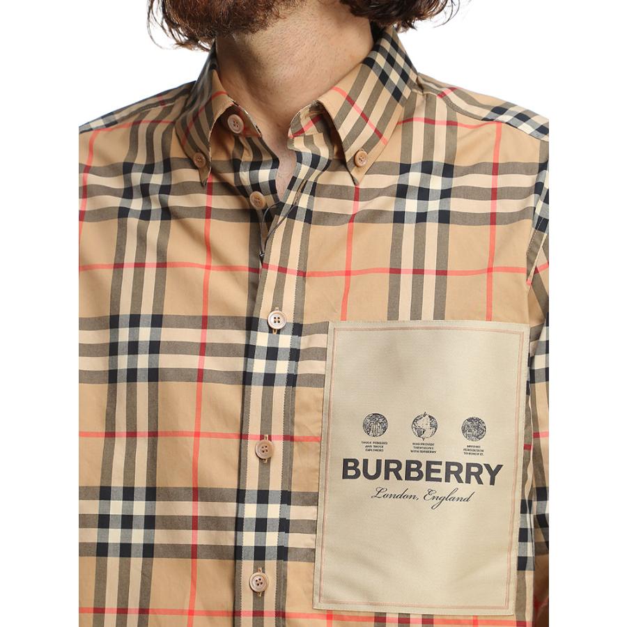 バーバリー シャツ BURBERRY ブランド 長袖シャツ チェックシャツ トップス 長袖 チェック ロゴ アップリケ コットンポプリン  BB8057461