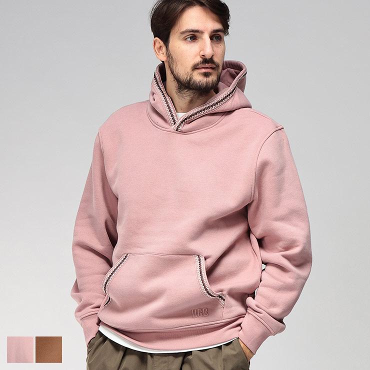 UGG CLASSIC HOODIE クラシック フーディ 裏起毛 S ピンク UGG（アグ） フーディ メンズ ロゴ 裏起毛 ライン使い ポケット