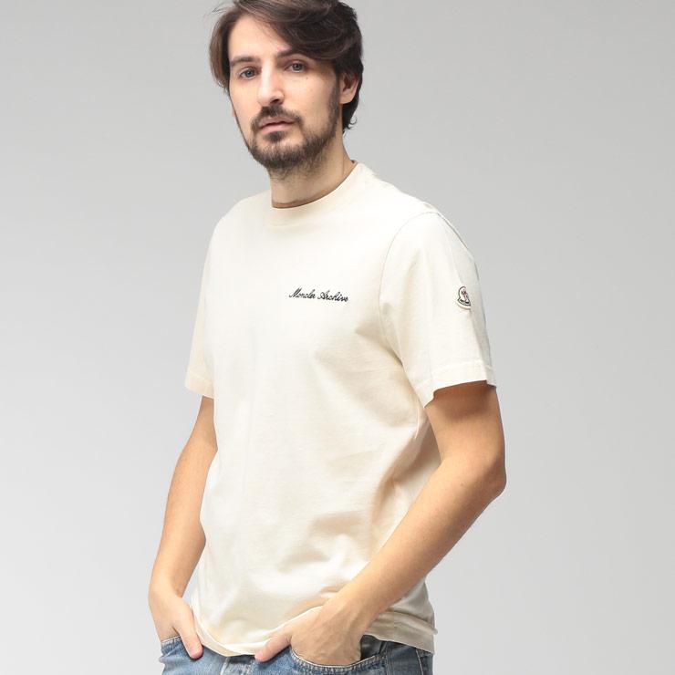 モンクレール メンズ Tシャツ 半袖 MONCLER ロゴ レイヤードネック コットン カットソー MC8C0001589AYY ブランド トップス オフホワイト