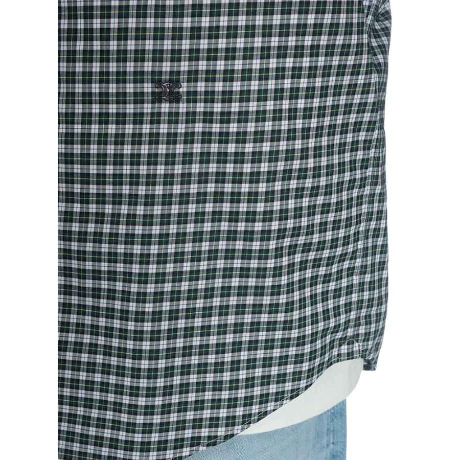 セリーヌ メンズ シャツ 長袖 CELINE ロゴ コットン チェック柄 カジュアル シャツ CELRC0AZ1393 ブランド トップス グリーンの画像