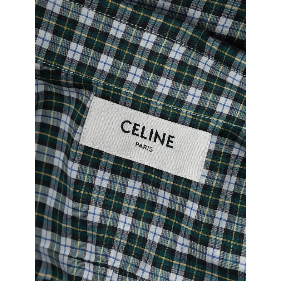セリーヌ メンズ シャツ 長袖 CELINE ロゴ コットン チェック柄 カジュアル シャツ CELRC0AZ1393 ブランド トップス グリーンの画像