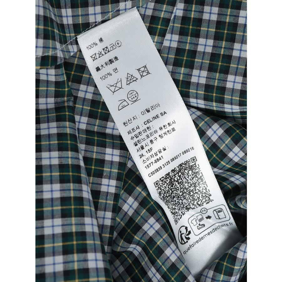 セリーヌ メンズ シャツ 長袖 CELINE ロゴ コットン チェック柄 カジュアル シャツ CELRC0AZ1393 ブランド トップス グリーンの画像