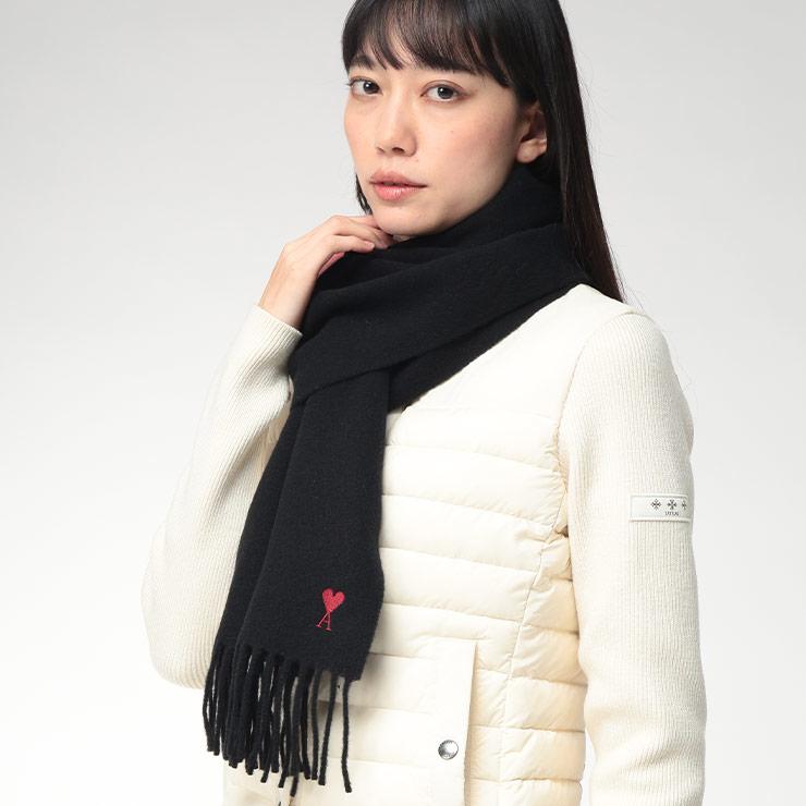 AMI PARIS ウール マフラー AMI PARIS (アミパリス ) アルパカウール ロゴ フリンジ ロング