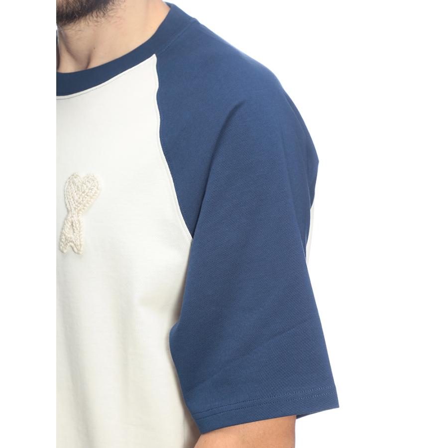アミパリス メンズ Tシャツ 半袖 AMI PARIS ロゴ ニットパッチ クルーネック ラグランスリーブ カットソー Ami de Coeur AMUTS379726 ブランドの画像
