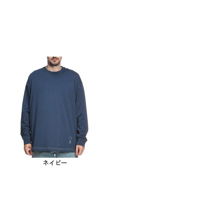 アミパリス メンズ Tシャツ AMI PARIS 長袖 コットン  コントラストカラー 裾ロゴ クルーネック カットソー AMHTS370726 ブランド トップス ロンT | AMI Alexandre Mattiussi | 01