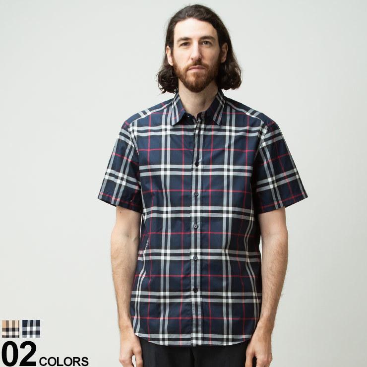 バーバリー メンズ シャツ BURBERRY コットンポプリン チェック 半袖  