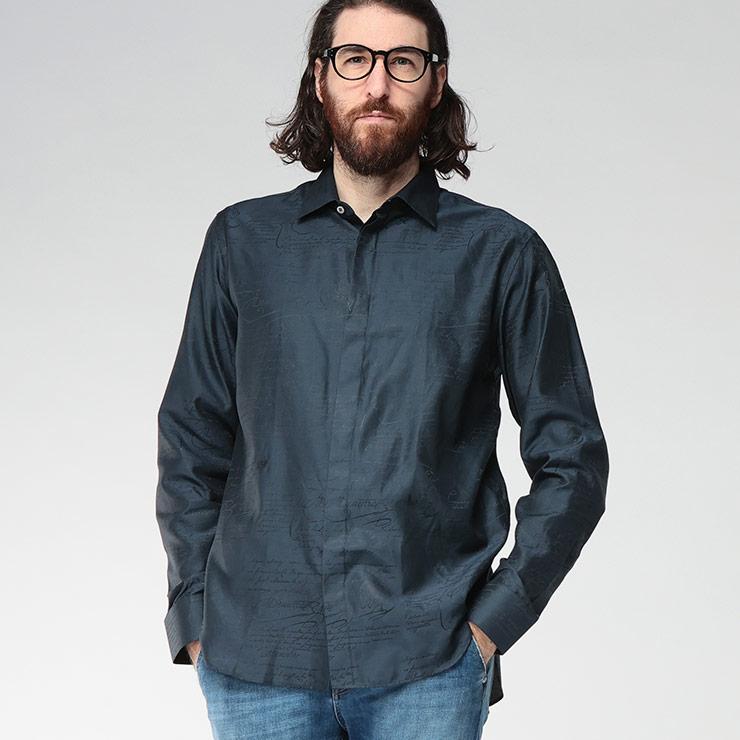 Berluti（ベルルッティ） シルク スクリット レギュラーカラー 長袖
