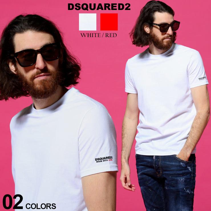 ディースクエアード メンズ Tシャツ DSQUARED2 袖 ロゴ プリント クルーネック 半袖 ブランド トップス コットン ストレッチ
