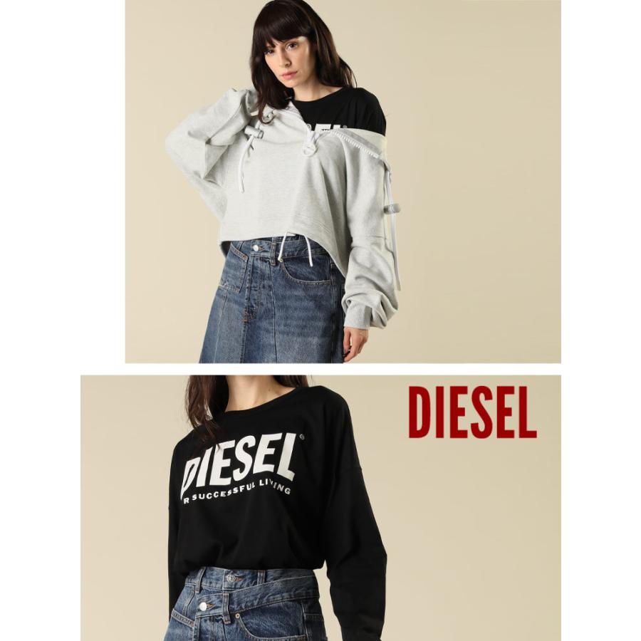 DIESEL ディーゼル ロゴ プリント クルーネック カット ワンピース ロング 長袖 Tシャツ ブランド レディース トップス ロンT  DSLA04841AAXJ