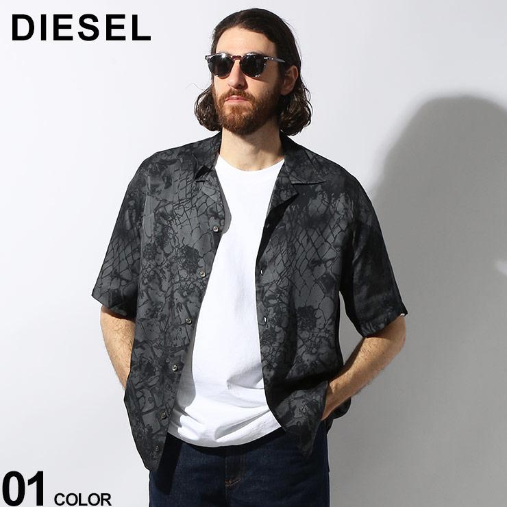 新品 DIESEL ディーゼル バックプリント オープンカラー 半袖 シャツ 黒 DIESEL (ディーゼル) バックプリント オープンカラー 半袖