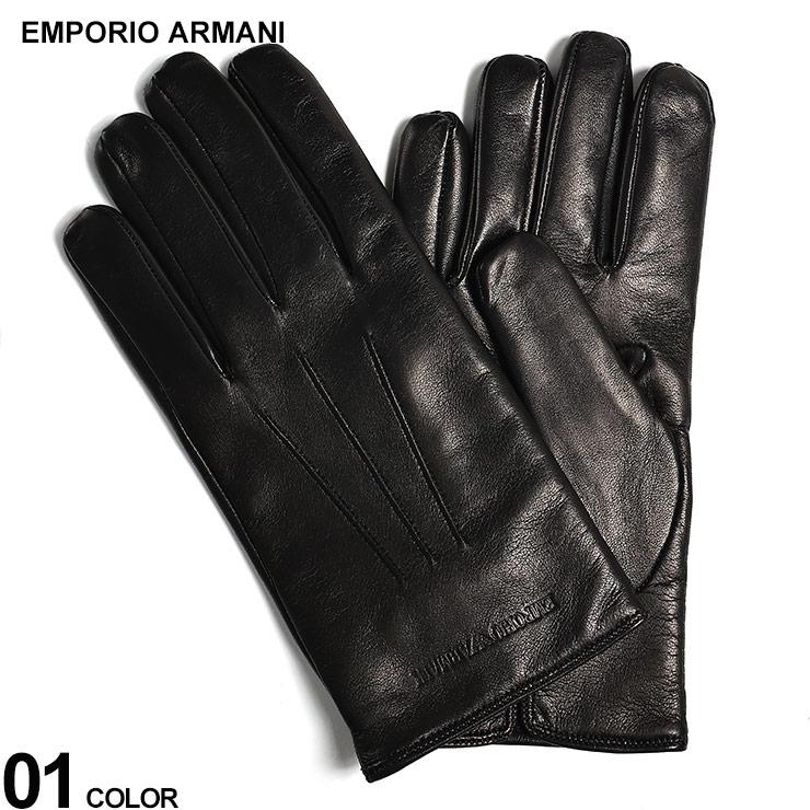 EMPORIO ARMANI ラムレザーグローブ メンズ M ブラック EMPORIO ARMANI エンポリオアルマーニ ラムレザー 裏ウール グローブ