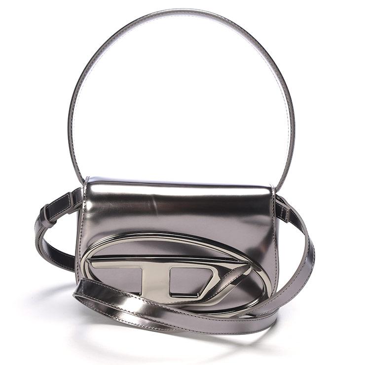 DIESEL ディーゼル シルバーショルダーバッグ ストラップ付き 1DR｜ウィメンズ｜レザーショルダーバッグ｜シルバー｜ディーゼル