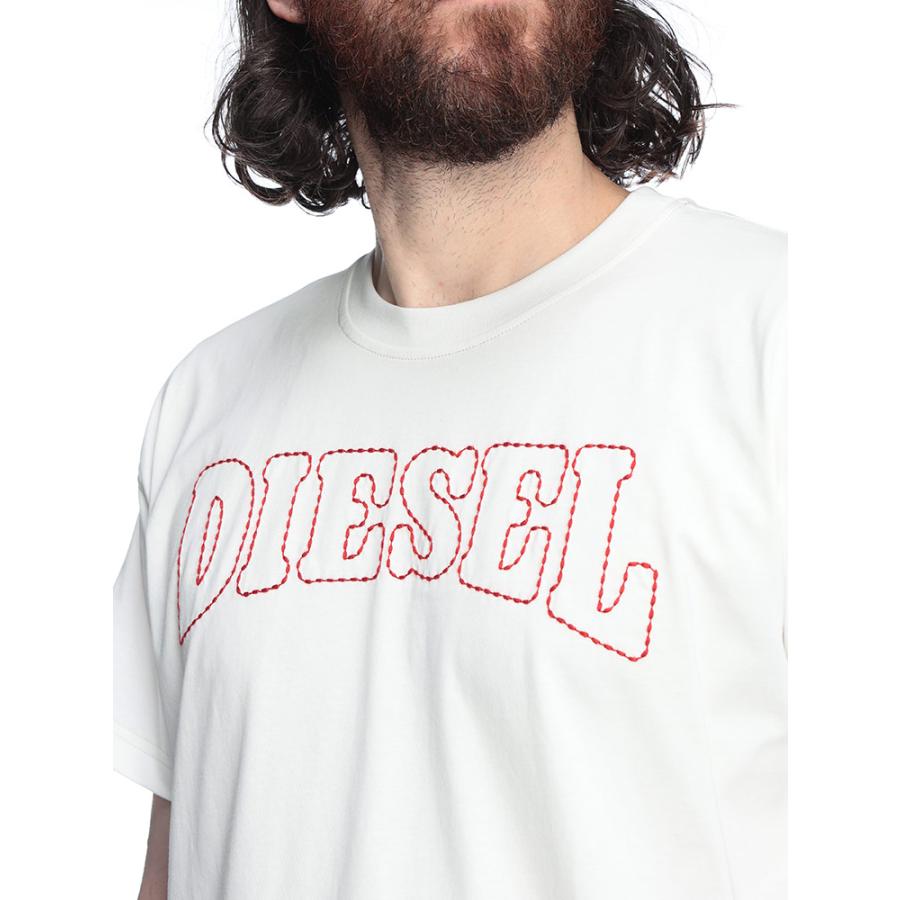 DIESEL メタルロゴ Tシャツ ホワイト DIESEL（ディーゼル） Tシャツ メンズ ロゴ ステッチ クルーネック