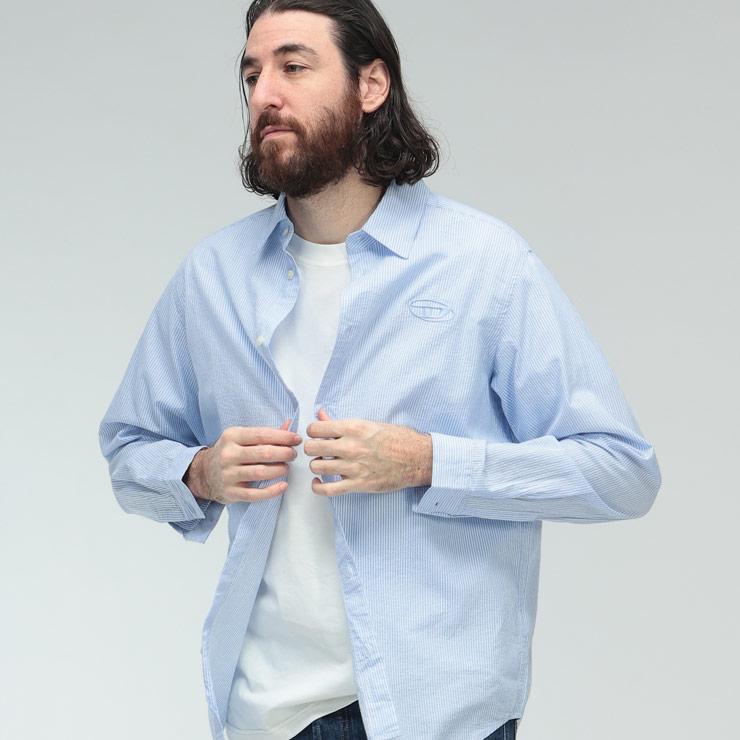DIESEL（ディーゼル） シャツ メンズ ロゴ シアサッカー ストライプ