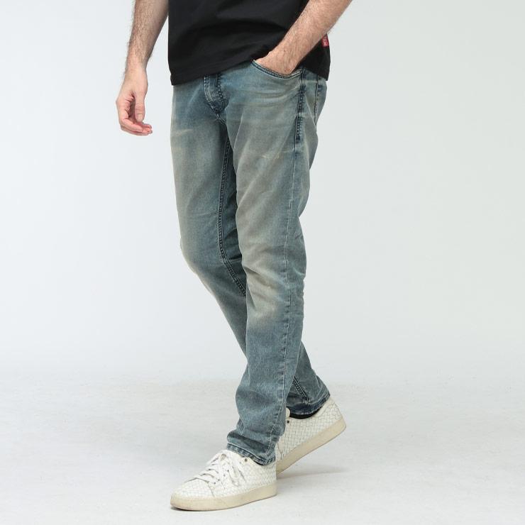 【中古】ディーゼル KROOLEY-Y-T ジョグジーンズ デニムパンツ ジップフライ ストレッチ ロゴパッチ 牛革 グレー 青 DIESEL（ディーゼル） デニムパンツ メンズ ロゴ ストレッチ ウエスト