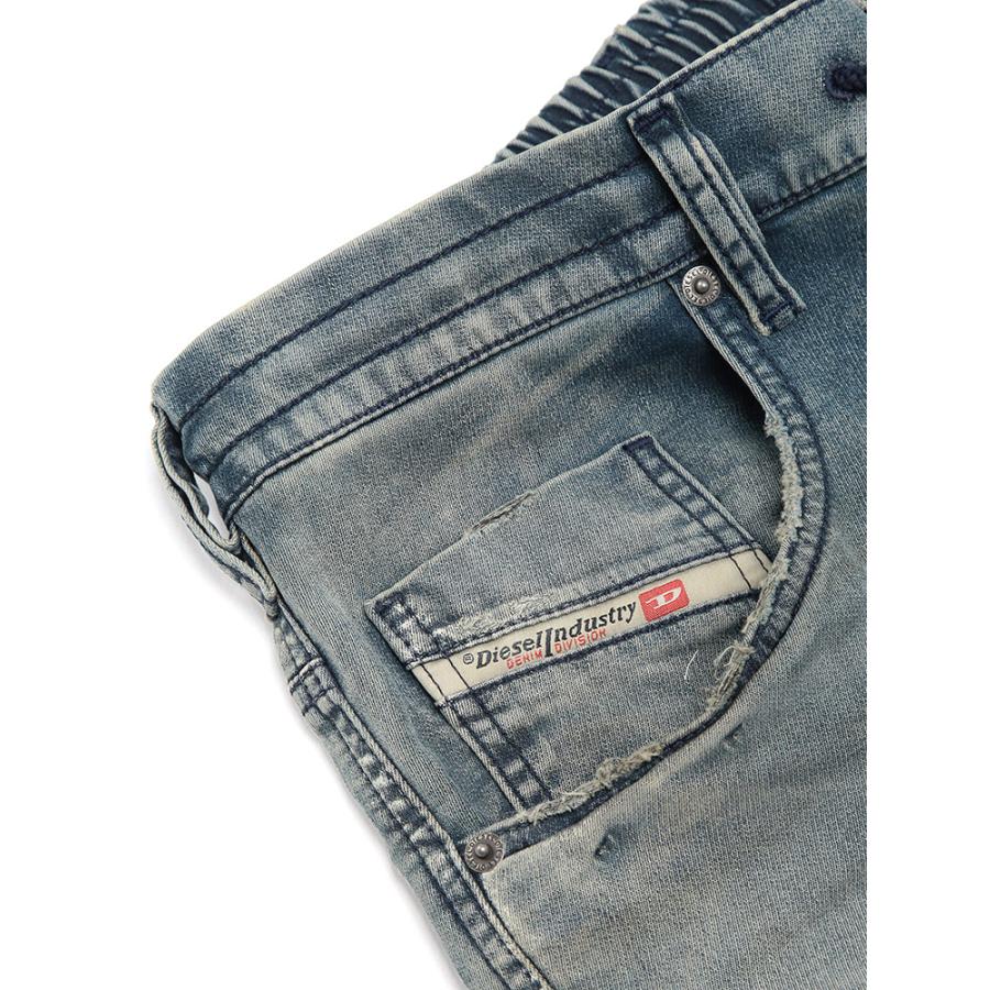 【中古】ディーゼル KROOLEY-Y-T ジョグジーンズ デニムパンツ ジップフライ ストレッチ ロゴパッチ 牛革 グレー 青 DIESEL（ディーゼル） デニムパンツ メンズ ロゴ ストレッチ ウエスト