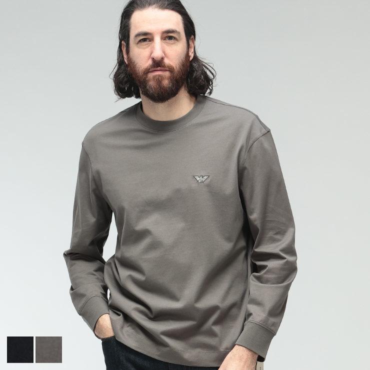 Emporio Armani ダークグレー 長袖カットソー EMPORIO ARMANI エンポリオアルマーニ ロンT メンズ ロゴ ワンポイント