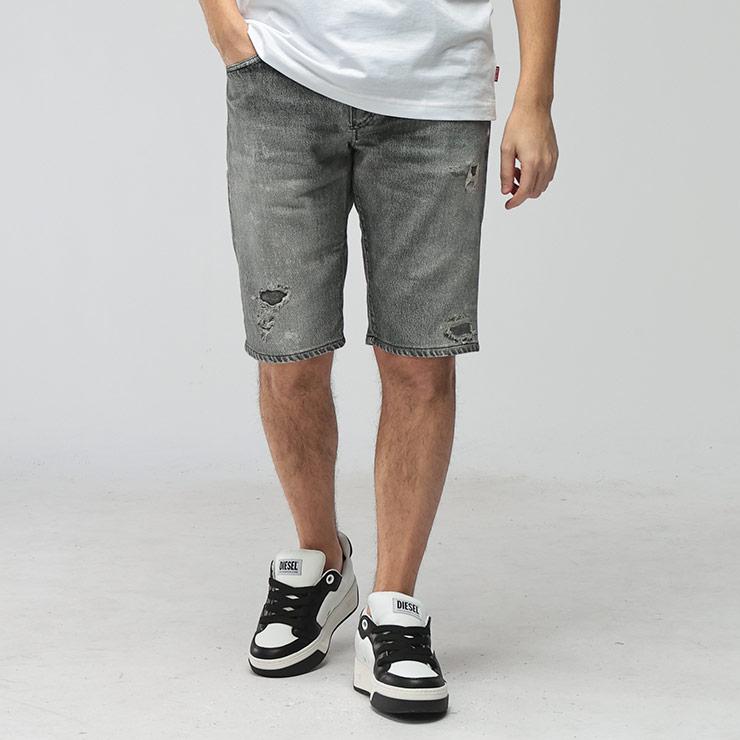 23AW ディーゼル DIESEL メタル Dロゴ 短丈 クロップドデニムトップ DIESEL（ディーゼル） メンズ ショートパンツ ロゴ D-KROOLEY ダメージ