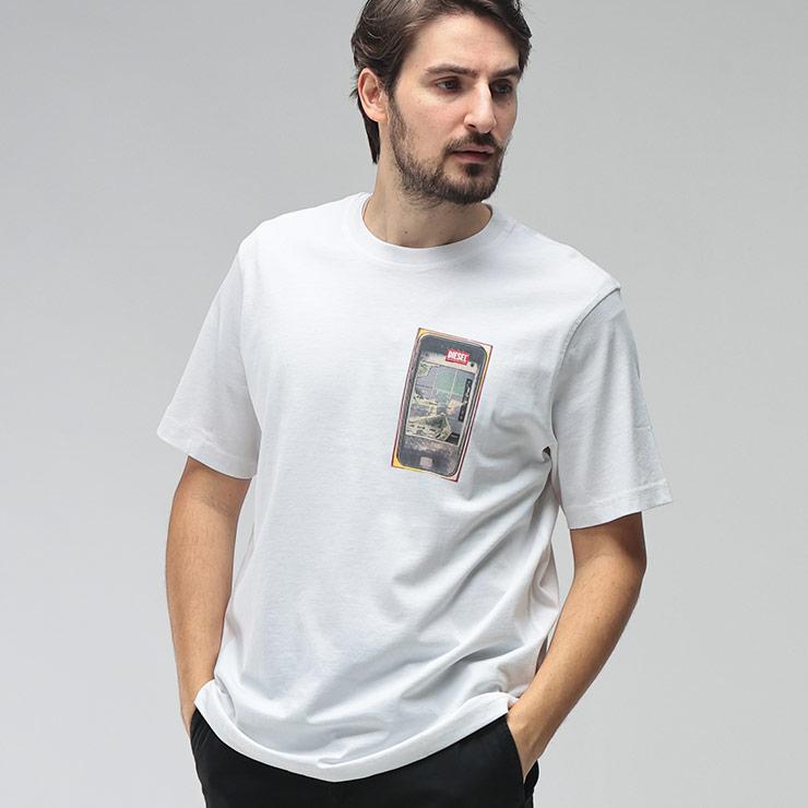 【新品】DIESEL ディーゼル／ギャバジンプリントTシャツ カットソー L DIESEL（ディーゼル） メンズ Tシャツ 半袖 ロゴ デジタルプリント
