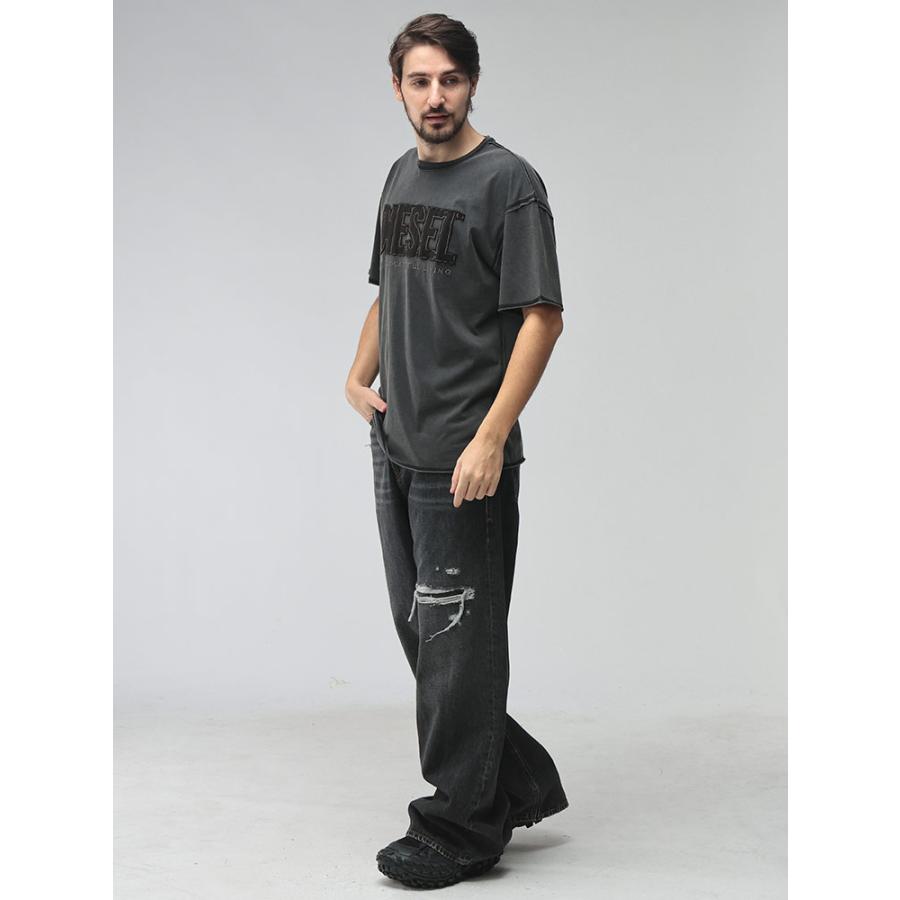 DIESEL ディーゼル ダメージ加工 Tシャツ XL グレー グランジ y2K DIESEL (ディーゼル) トロンプルイユ 総柄プリント クルーネック 半袖