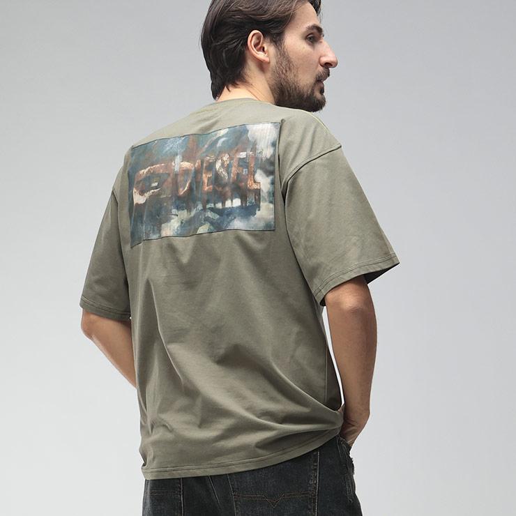 ディーゼル　Dロゴ　半袖シャツ　ミリタリーシャツ　　ワーク　カーゴ　カーキ　3L DIESEL（ディーゼル） メンズ Tシャツ 半袖 ロゴ バックデザイン