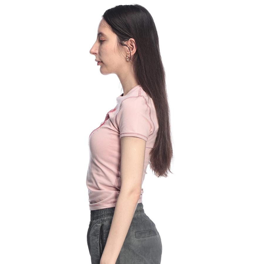 DIESEL ハートプリント Tシャツ グレー DIESEL (ディーゼル) レディース Tシャツ 半袖 ロゴ ハート プリント