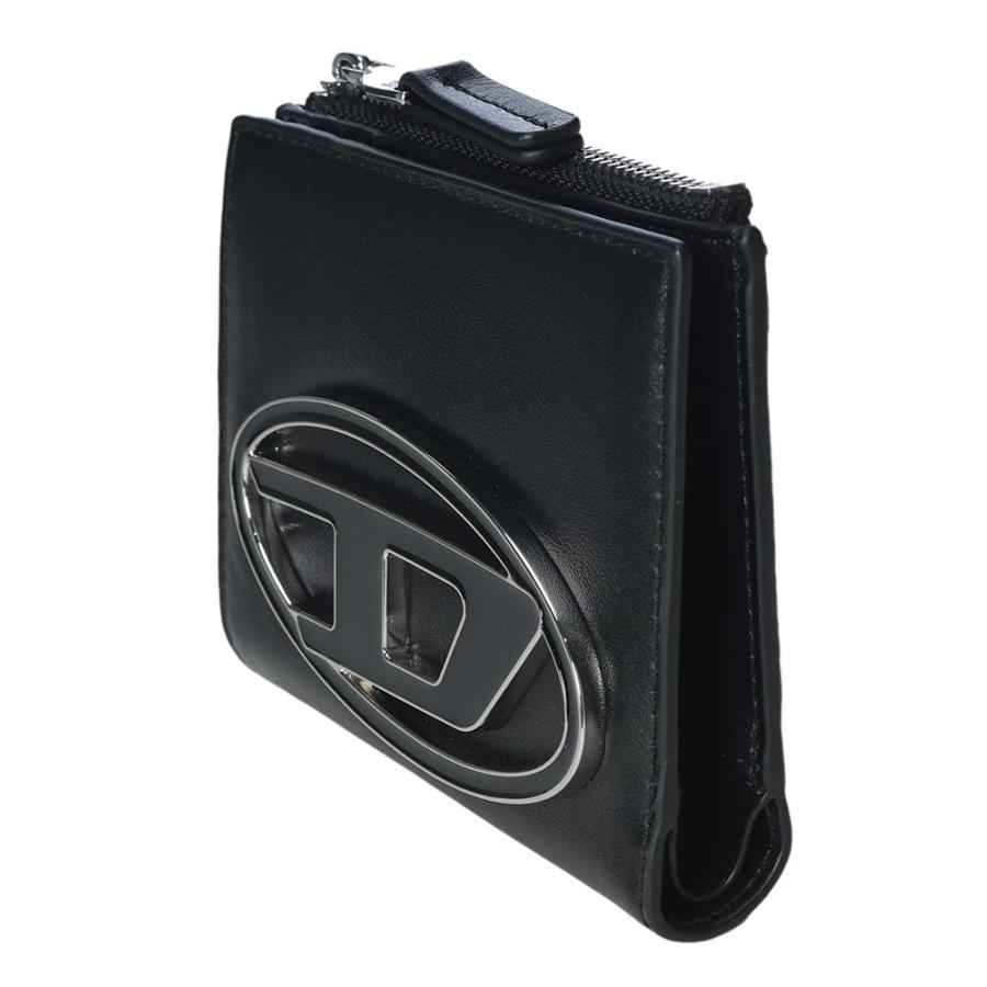 未使用級✨ディーゼル 二つ折り財布 オーバルD コンパクト Dロゴ レザー 黒 DIESEL（ディーゼル） レディース 財布 メタルオーバルDロゴ 二つ折り