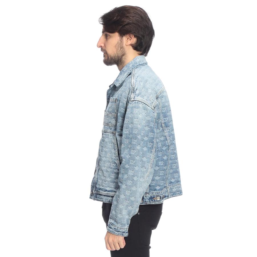 ディースクエアード メンズ デニムジャケット DSQUARED2 ロゴ 総柄 ビッグポケット デニム ジャケット D2AM1687D30023 ブランド アウター ブルーの画像