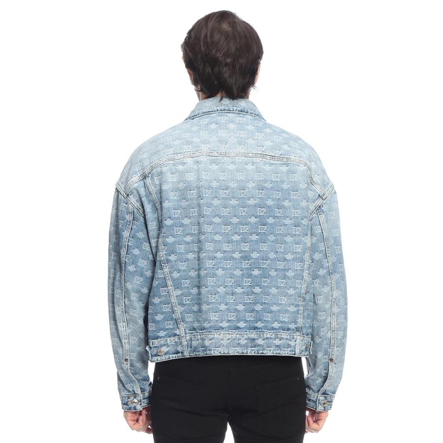 ディースクエアード メンズ デニムジャケット DSQUARED2 ロゴ 総柄 ビッグポケット デニム ジャケット D2AM1687D30023 ブランド アウター ブルーの画像