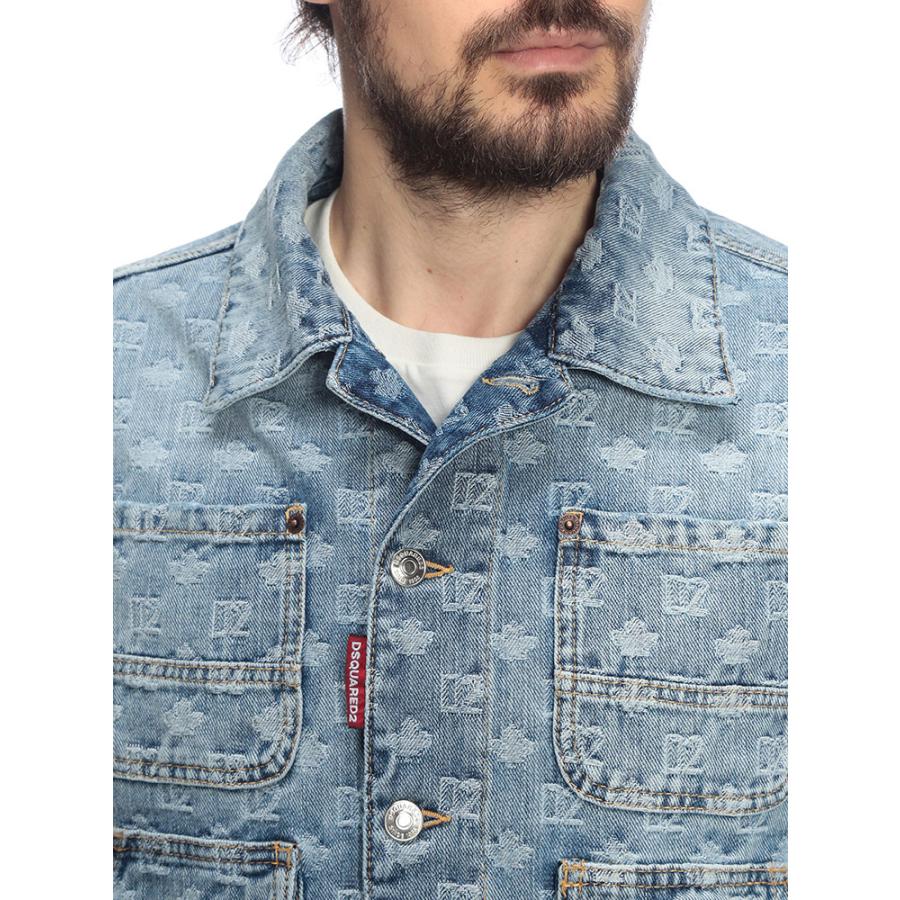 ディースクエアード メンズ デニムジャケット DSQUARED2 ロゴ 総柄 ビッグポケット デニム ジャケット D2AM1687D30023 ブランド アウター ブルーの画像