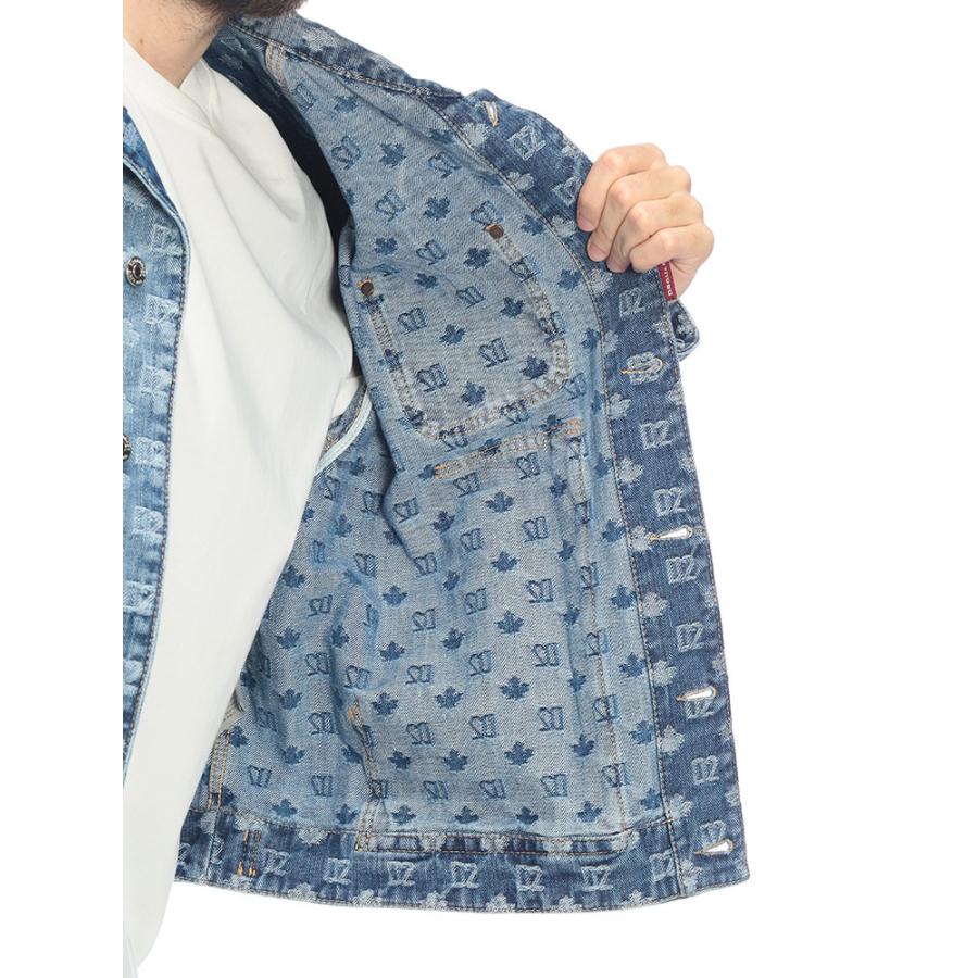 ディースクエアード メンズ デニムジャケット DSQUARED2 ロゴ 総柄 ビッグポケット デニム ジャケット D2AM1687D30023 ブランド アウター ブルーの画像