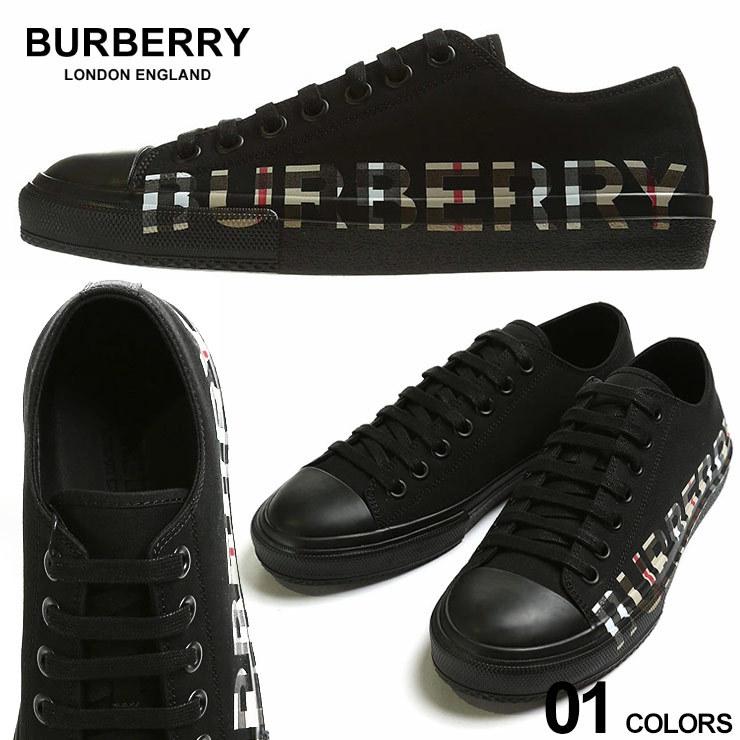 バーバリー メンズ スニーカー BURBERRY ヴィンテージチェック ロゴ プリント キャンバス ローカット ブランド 靴 黒