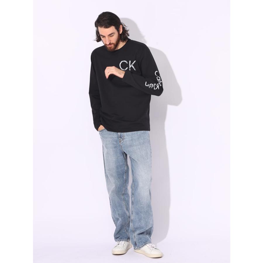 Calvin Klein (カルバンクライン) 綿100％ かすれ ロゴ プリント クルーネック 長袖 Tシャツ CK40QC827｜zen｜10