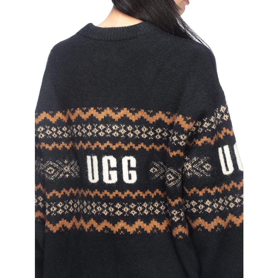 ⭐︎サンドイッチ⭐︎UGG ブラック ニットマフラー 牛革ロゴ 未使用新品 UGG（アグ） メンズ ニット レディース ライン ロゴ クルーネック