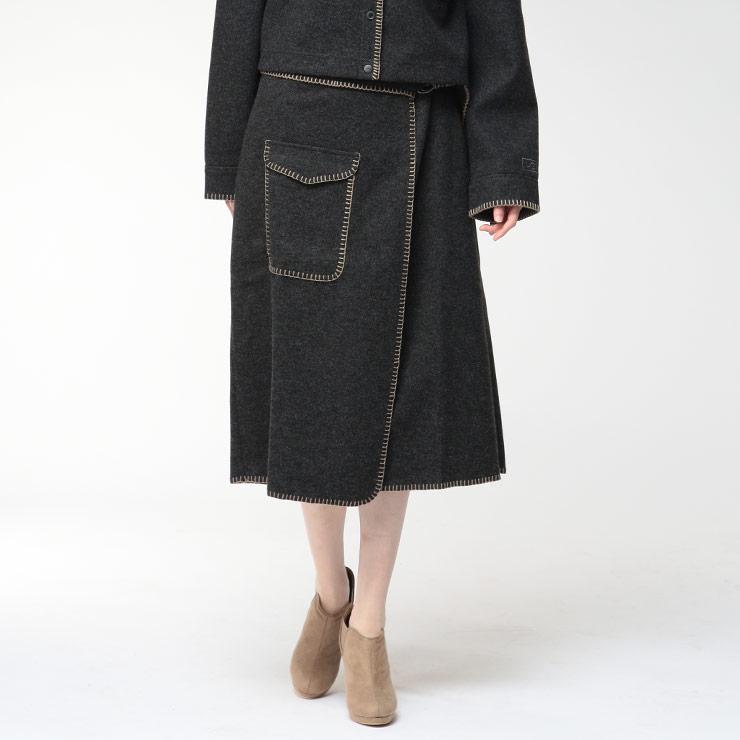 UGG（アグ） スカート レディース ロゴ ステッチ ラップスカート 巻き