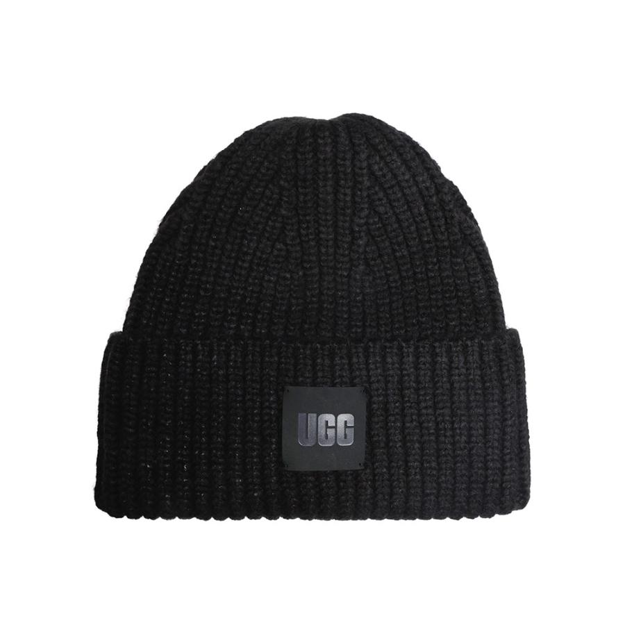 UGG アグ ニット帽 ロゴ刺繍　ビーニー ブラック 新品 UGG（アグ） ニット帽 レディース ロゴ リブ ニット キャップ CHUNKY